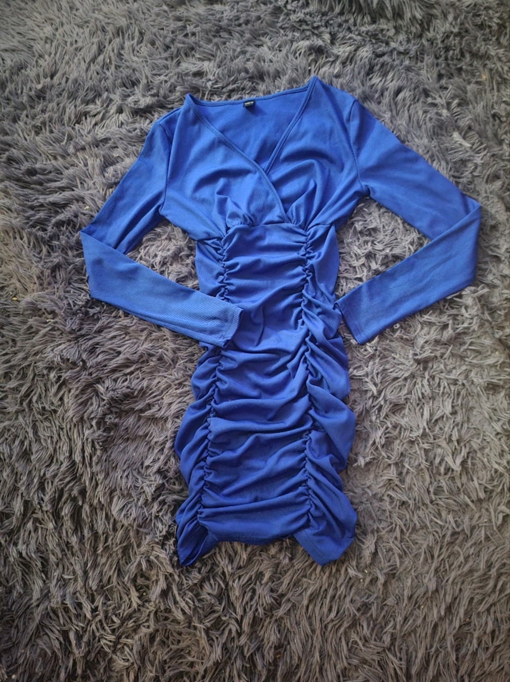 SHEIN Royal Blue Long Sleeve Ruched Bodysuit Dress